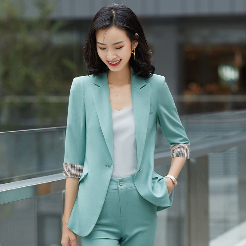 中袖小西装外套女夏季韩版时尚气质女式职业装商务休闲西服裤套装