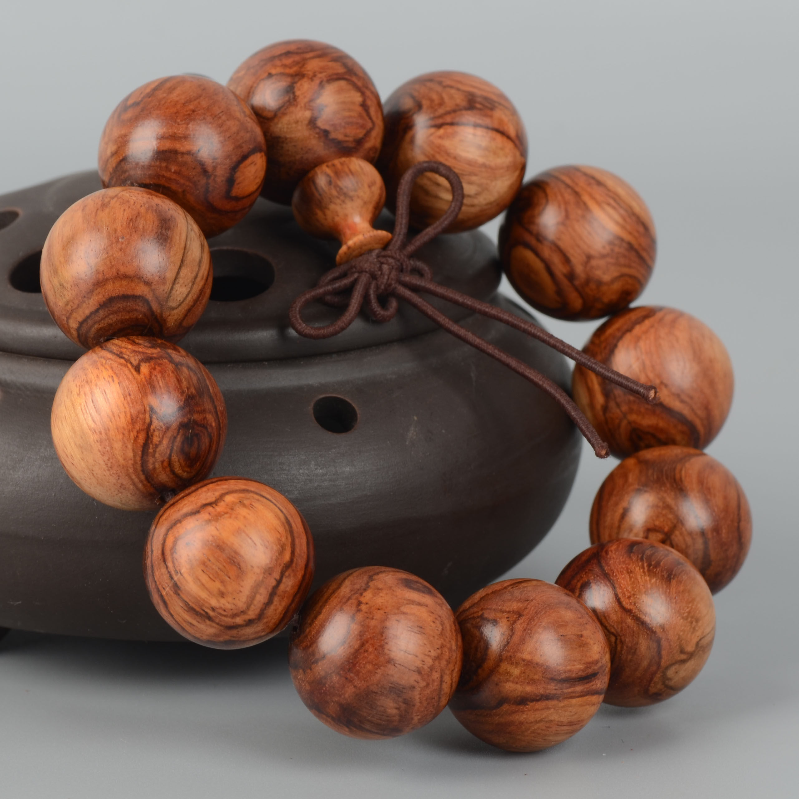 取芯 降香黄檀佛珠 虎皮纹 颗颗对眼 花纹绚丽 19mm 33g