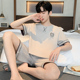 男士短袖睡衣套装夏季薄款纯棉春秋大码夏天家居服可外穿中年人
