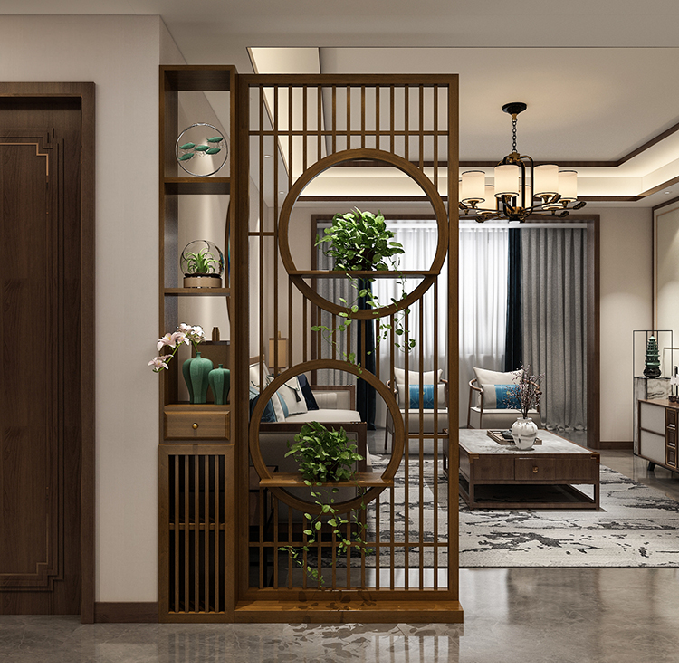 屏风隔断客厅新中式实木玄关隔断置物架中式装饰隔断入户现代柜子