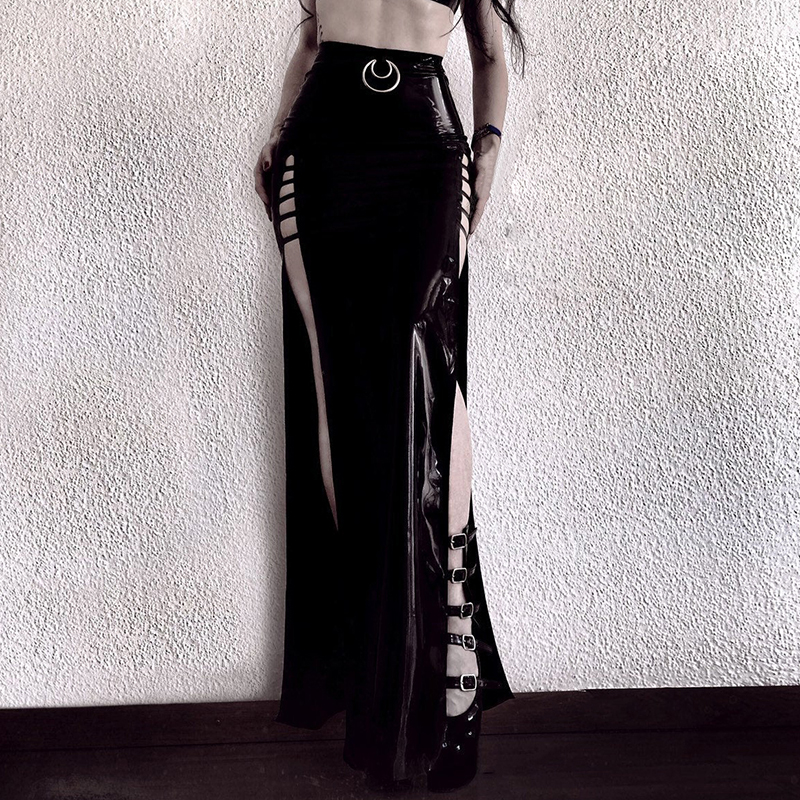 Gothic system PU Leather skirt temperament Mid length version Ankle Autumn and winter Diablo Punk style black Paige Split ends skirtin the Women's clothing/Boutique , Skirts category - from Buy2taobao.com to provide professional Taobao agent buy service