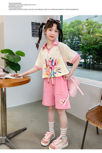 女童运动套装夏季2024新款中大童韩版宽松休闲显瘦T恤短袖两件套