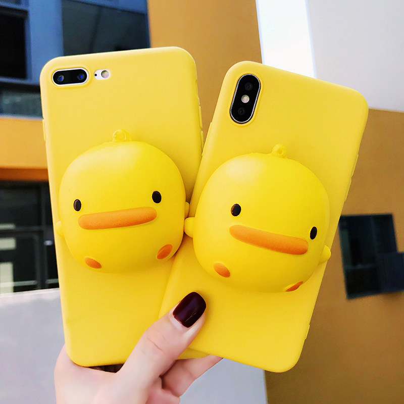 揉捏减压软绵小鸭子iPhoneX趣味可爱手机壳女苹果7P/8plus软壳6sp