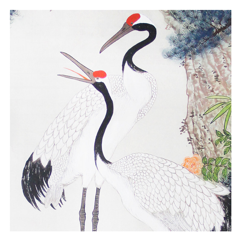 张松《松鹤延年》83岁作【羽毛画】巨有收藏价值 带合影