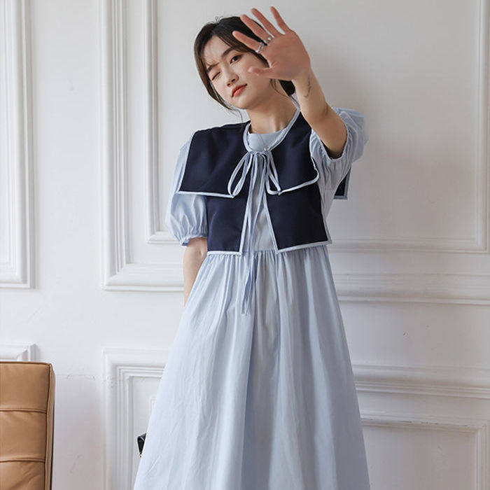 韩系温柔风连衣裙女超仙甜美夏季新款可拆卸披肩学生初恋中长裙子