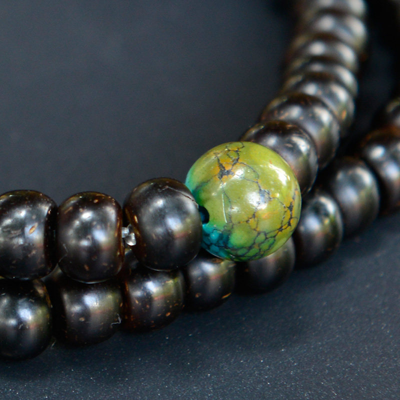 兴福禅寺 椰蒂佛珠手串 包浆油润 配绿松石瓜珠