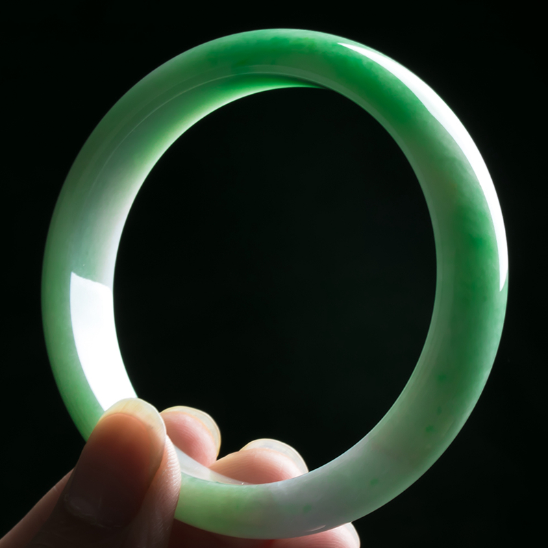 5mm 天然a货冰糯种春带彩翡翠手镯 61.83g