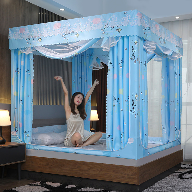 家用床帘蚊帐一体式带支架15m遮光防蚊罩全封闭拉链蒙古包18m床