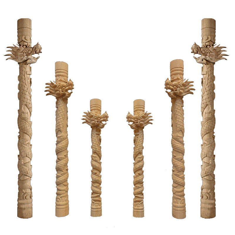 东阳木雕中式实木盘龙柱古建佛龛佛堂神台祥云纯手工雕刻圆柱订制