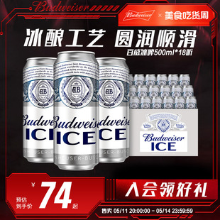 【7月到期】百威啤酒冰啤500ml*18听清爽醇正大罐整箱官方小酌