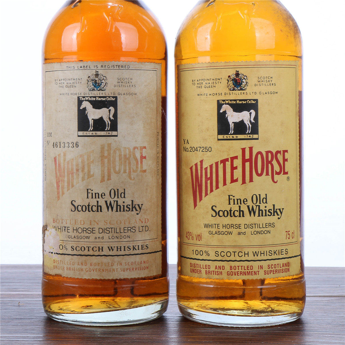 86/80年代白马调和苏格兰威士忌酒43度750ml2瓶陈年洋酒收藏