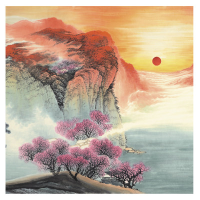 朱坤芳《日出江花红似火-春来江水绿如蓝》国家一级美术师