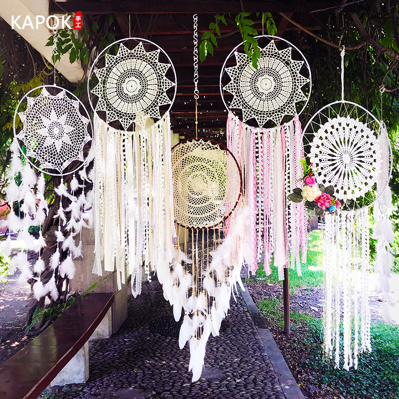 捕梦网羽毛挂饰大风铃挂件织梦网婚庆婚礼装饰品创意手工编织饰品