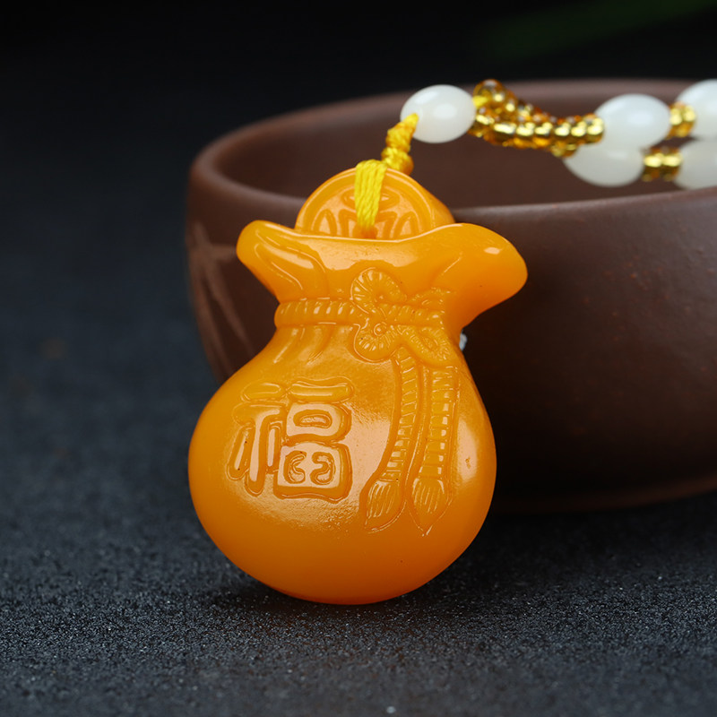 和田玉钱袋子吊坠黄龙玉钱袋福袋挂件玉坠男女玉石招财毛衣链项链