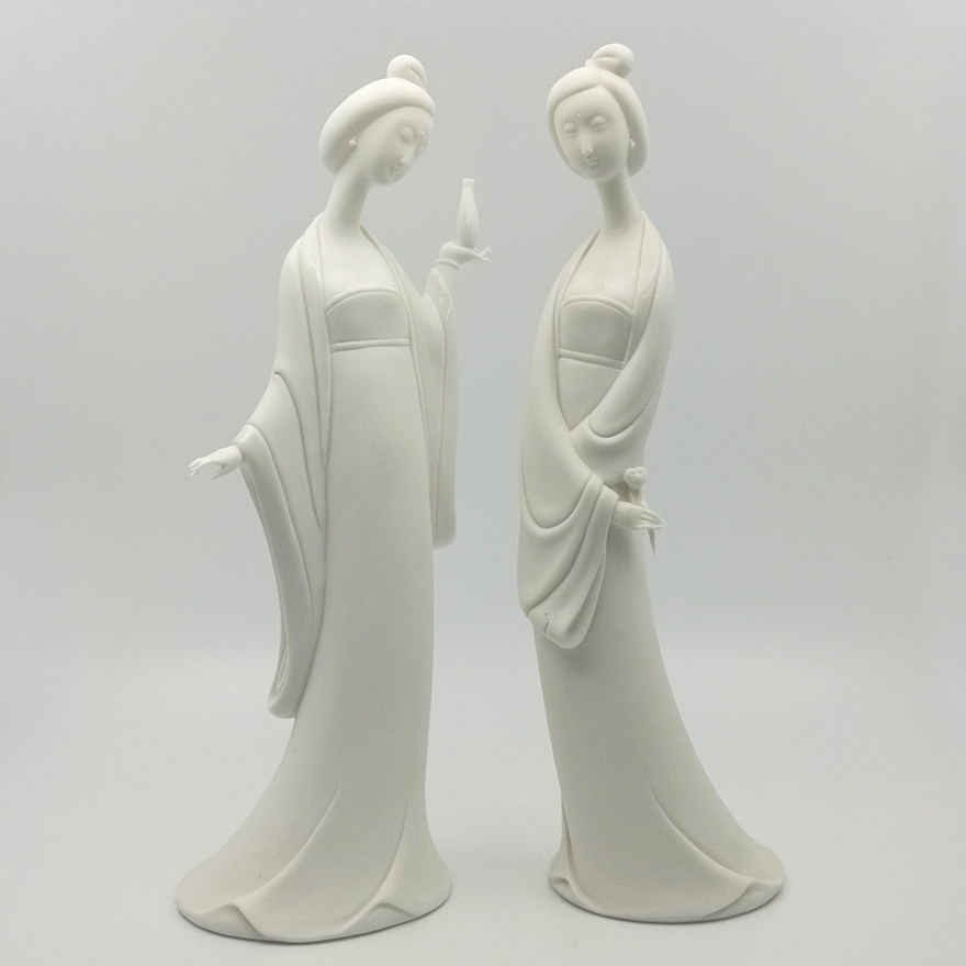 苏辉文《平安如意仕女》雕塑人物摆件一组