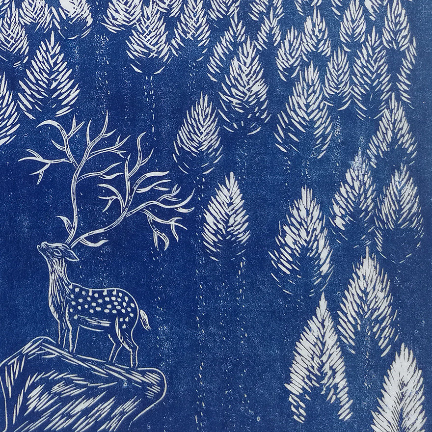 庄伟良《森林里的风景02》木刻限量版画 43/50