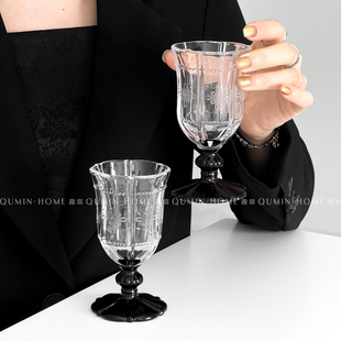 趣皿 北欧黑色假日风情怀玻璃杯轻奢高级感高脚杯红酒杯子收藏ins