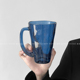 高颜值星空蓝玻璃杯小众设计水杯女家用高级感带把牛奶杯子咖啡杯