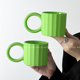 趣皿 ins绿色竖条纹圆环玻璃杯带把手个性创意咖啡杯子家用喝水杯