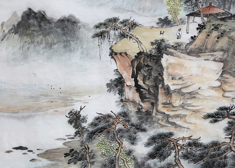 莫春生《泉鸣山更幽》广西省美协会员 1.8米 墨华斋7616