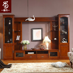 中式纯实木电视柜酒柜组合柜现代简约香樟木地柜3米客厅组合柜