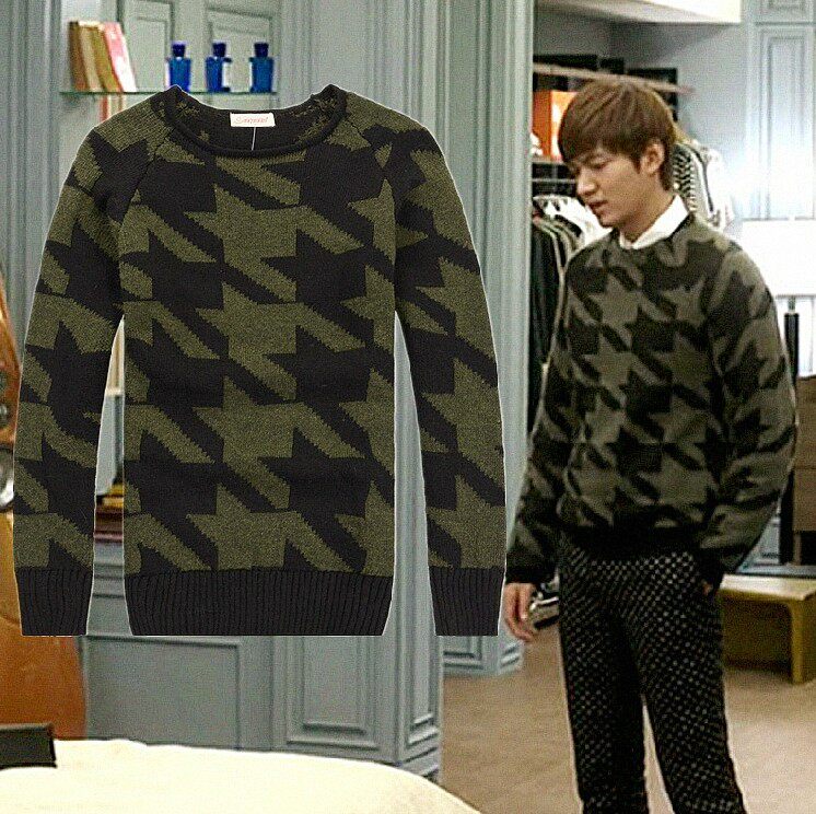 继承者们李敏镐金叹同款千鸟格毛衣春秋高档休闲情侣款男女针织衫