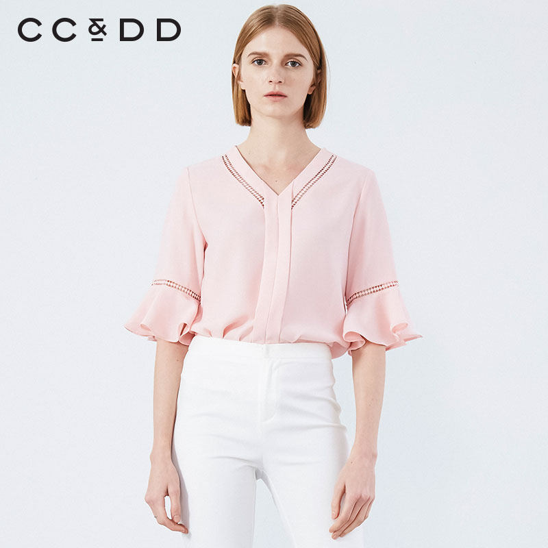 热销ccdd冬装_ccdd女装2019夏装新款官方正品时尚宽松薄款v领薄款衬衫