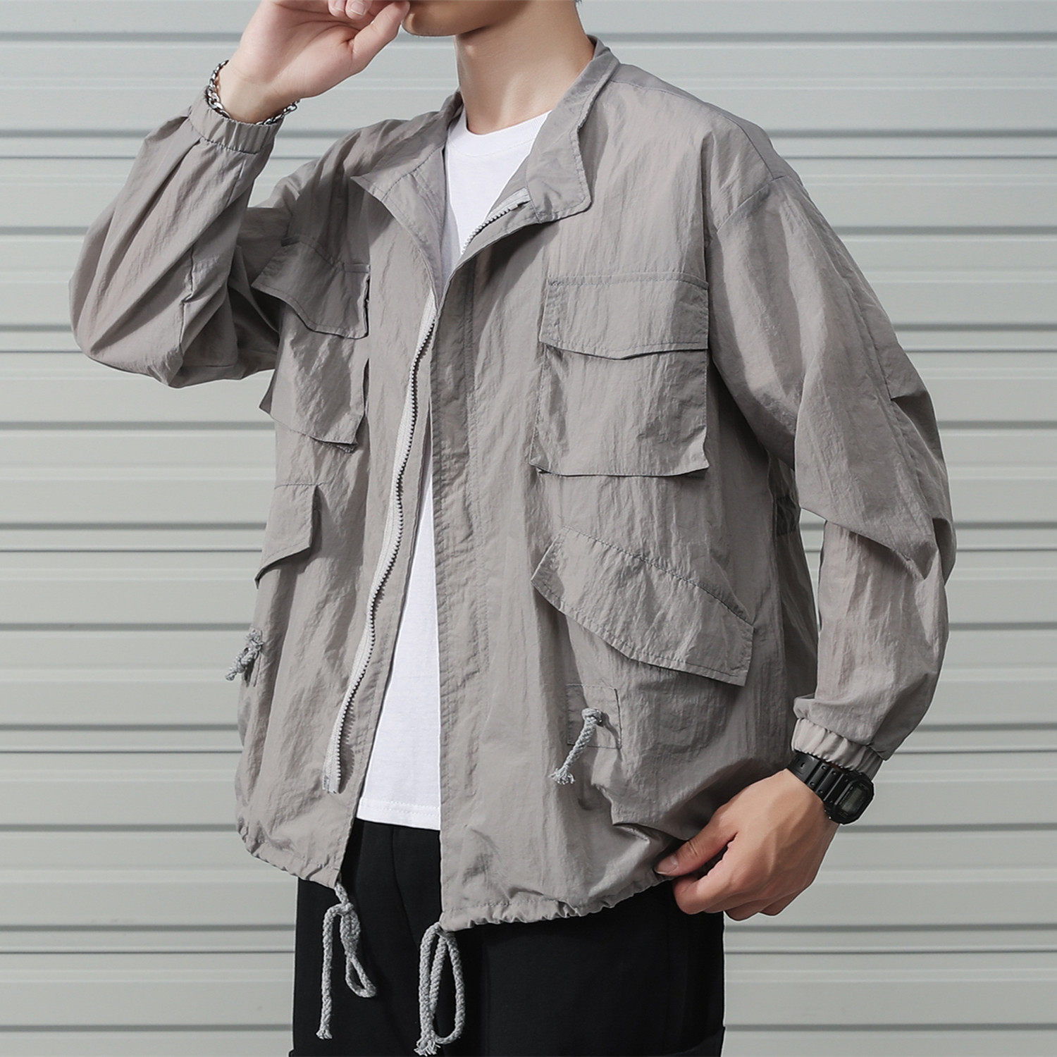 夏季超薄透气户外钓鱼防晒衣服男士宽松大码皮肤衣夹克外套宽松潮