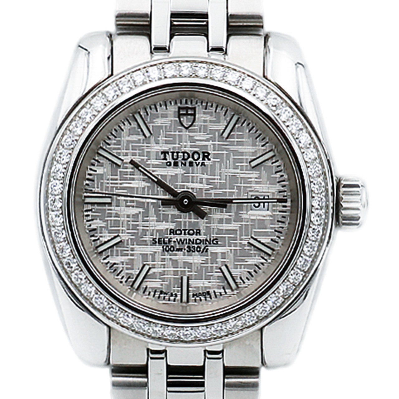 [95新]帝舵精钢镶钻自动机械女表