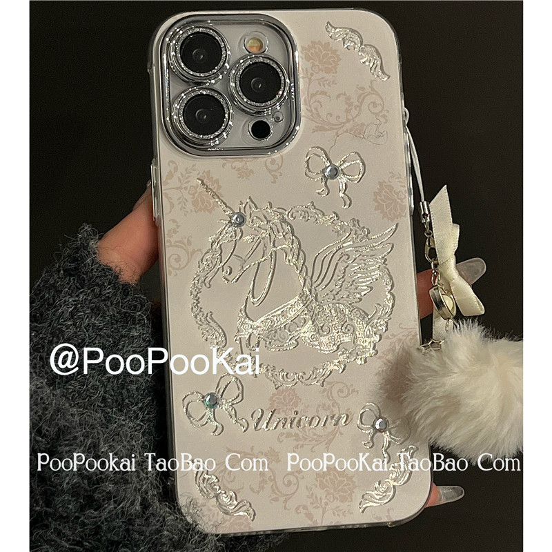 PooPooKai韩风独角兽毛球挂件适用苹果15iphone14手机壳13promax小众高级感保护套12防摔11ins个性少女