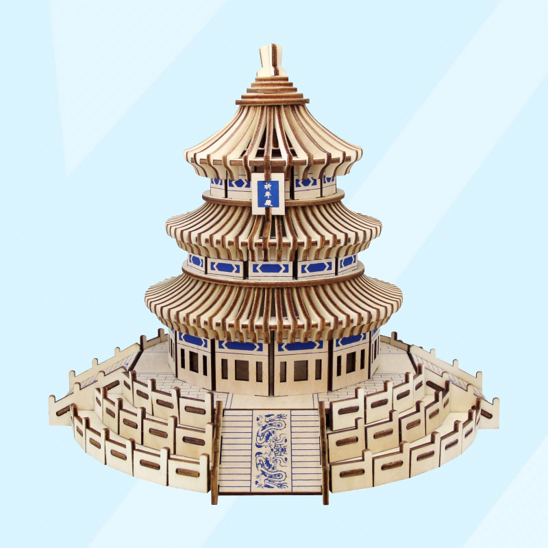 中国古建筑木板拼装模型3d仿真puzzle立体拼图手工制作成人玩具