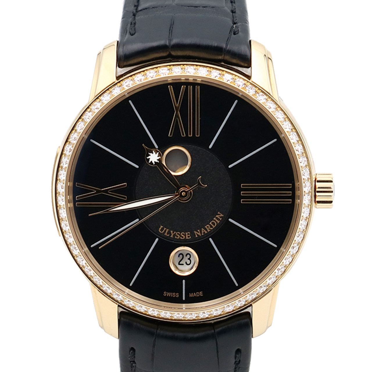 [9.9新]雅典鎏金系列18k玫瑰金镶钻自动机械男表