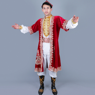 新款新疆舞蹈服男士长马甲民族风舞台演出服装维吾尔族广场舞男装