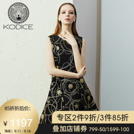 KODICE2019春夏新品印花无袖A字裙连衣裙小黑裙女KAS010LD1