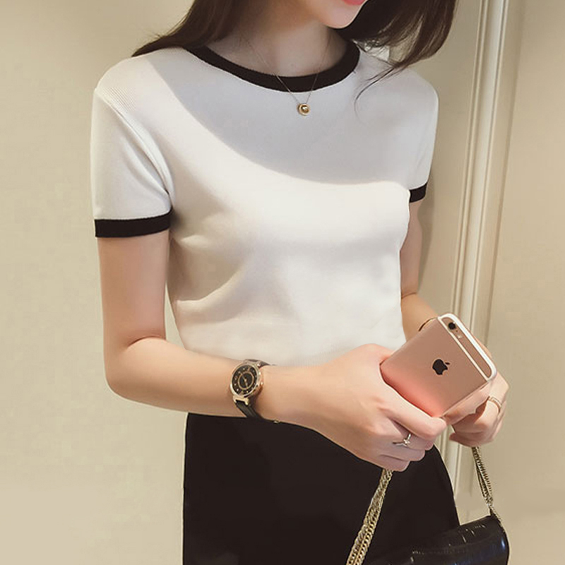 Korean Edition Self cultivation Show thin T-shirts white knitting Short sleeved Borneol T-shirt 2020 Socket have cash less than that is registered in the accounts Thin section jacketin the Women's clothing/Boutique , T-shirt category - from Buy2taobao.com to provide professional Taobao agent buy service