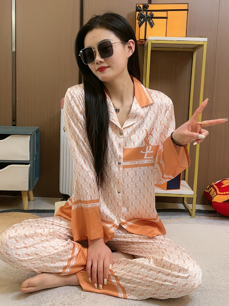 罗丽丝春季新款冰丝睡衣女士高级感2022年时尚家居服套装春秋款薄