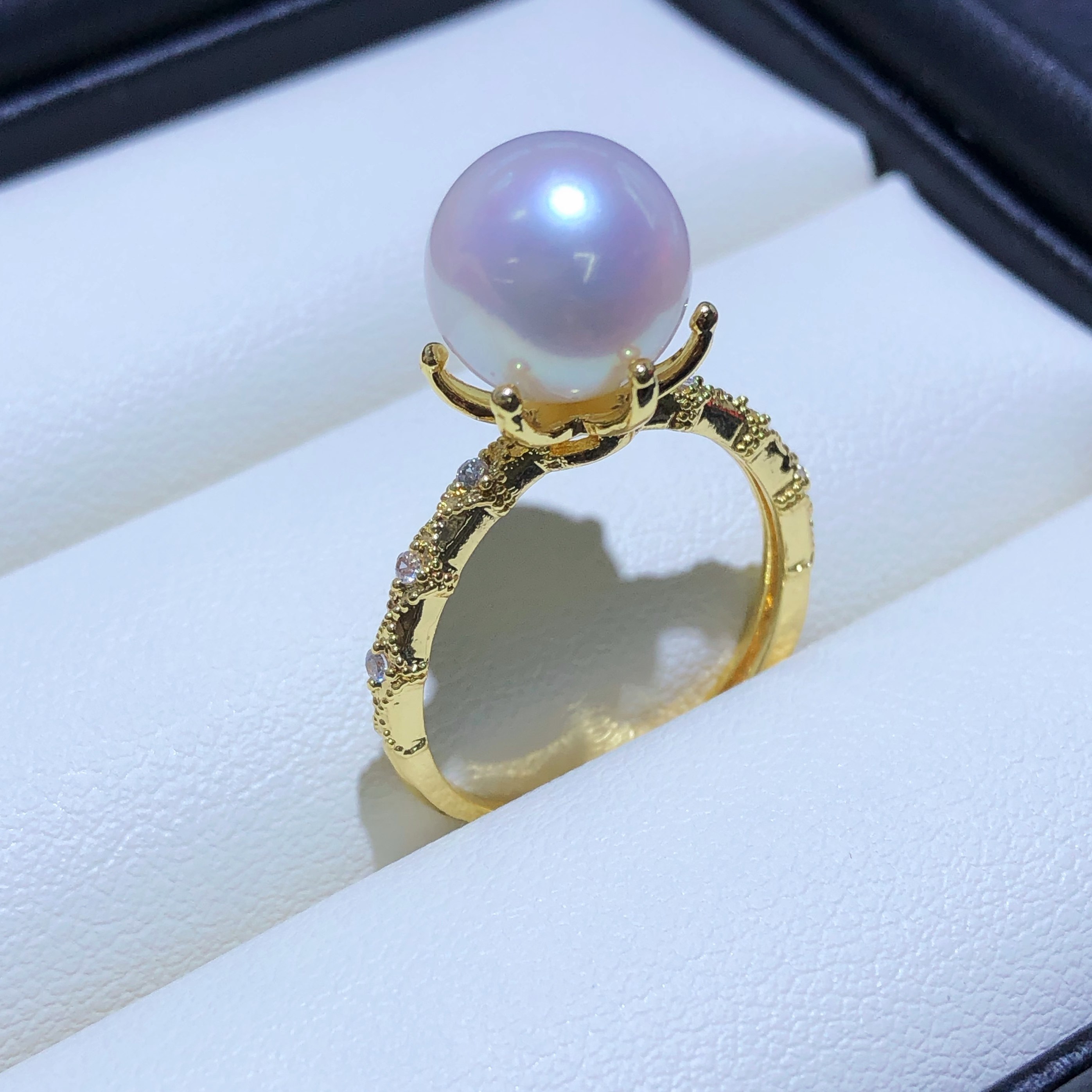 diy珍珠配件 18k包金铜厚镀金公主皇冠款戒指指环可调节半成品女