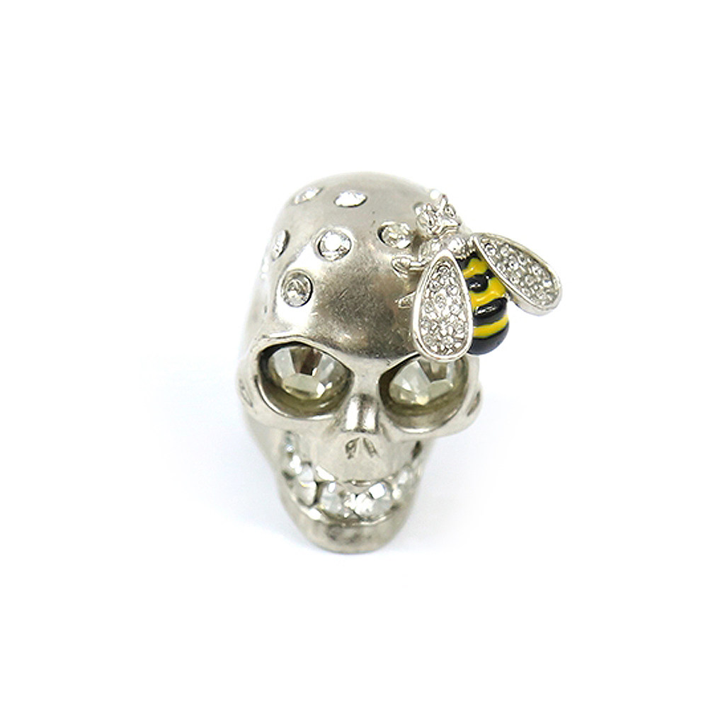 [9.8新]alexandermcqueen女士复古蜜蜂骷髅水钻戒指51