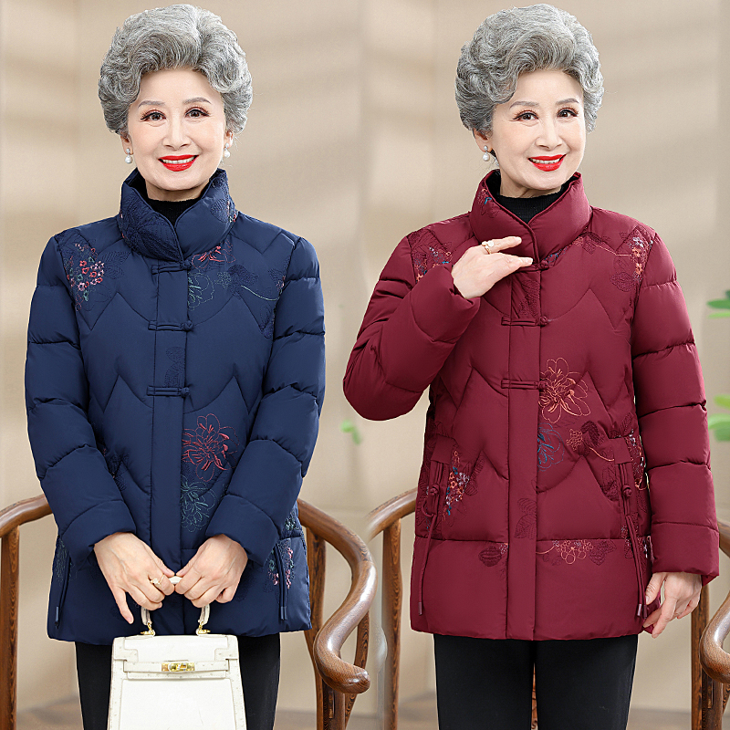 中老年羽绒棉服女妈妈冬装加厚大码60岁70老人衣服奶奶太太外套