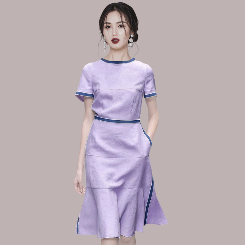 气质女神范粉紫色仙女连衣裙2023夏季新款日系甜美拼接小清新裙子