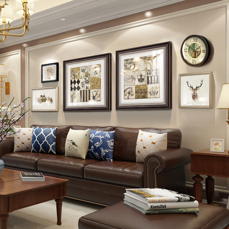 美式风格客厅装饰画沙发背景墙现代简