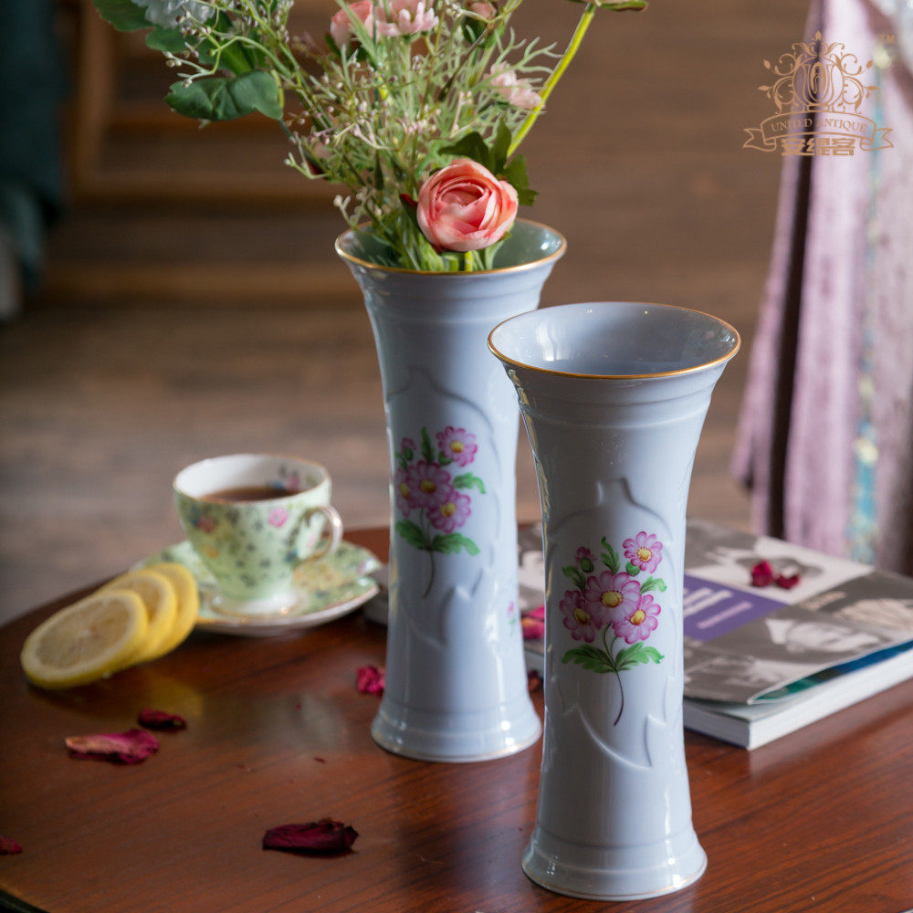 花瓶ins田园风描金herend手绘花卉欧式小奢华插花艺家居中古摆件