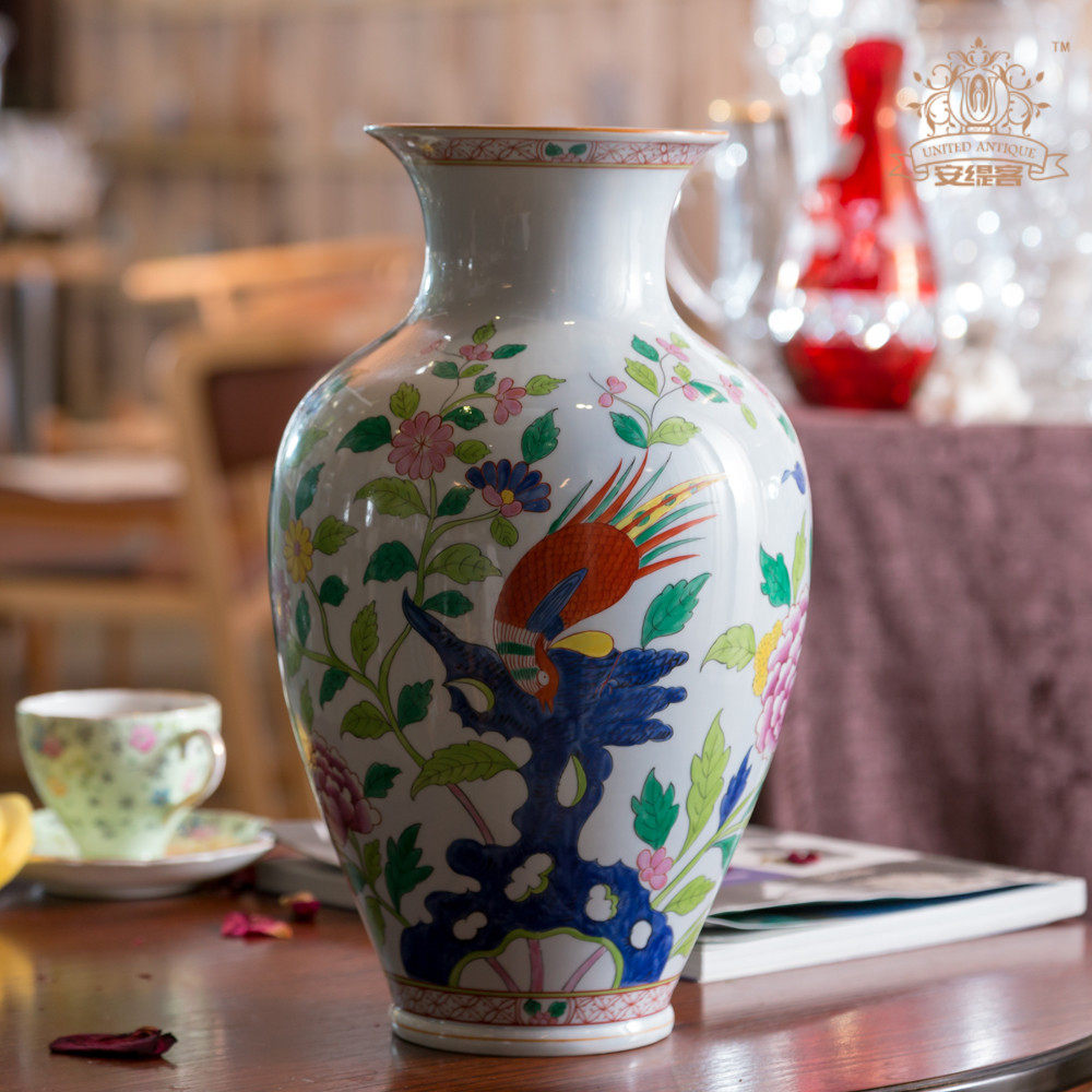 花瓶ins宫廷风herend手绘song凤凰陶瓷瓶客厅欧式小奢华插花摆件
