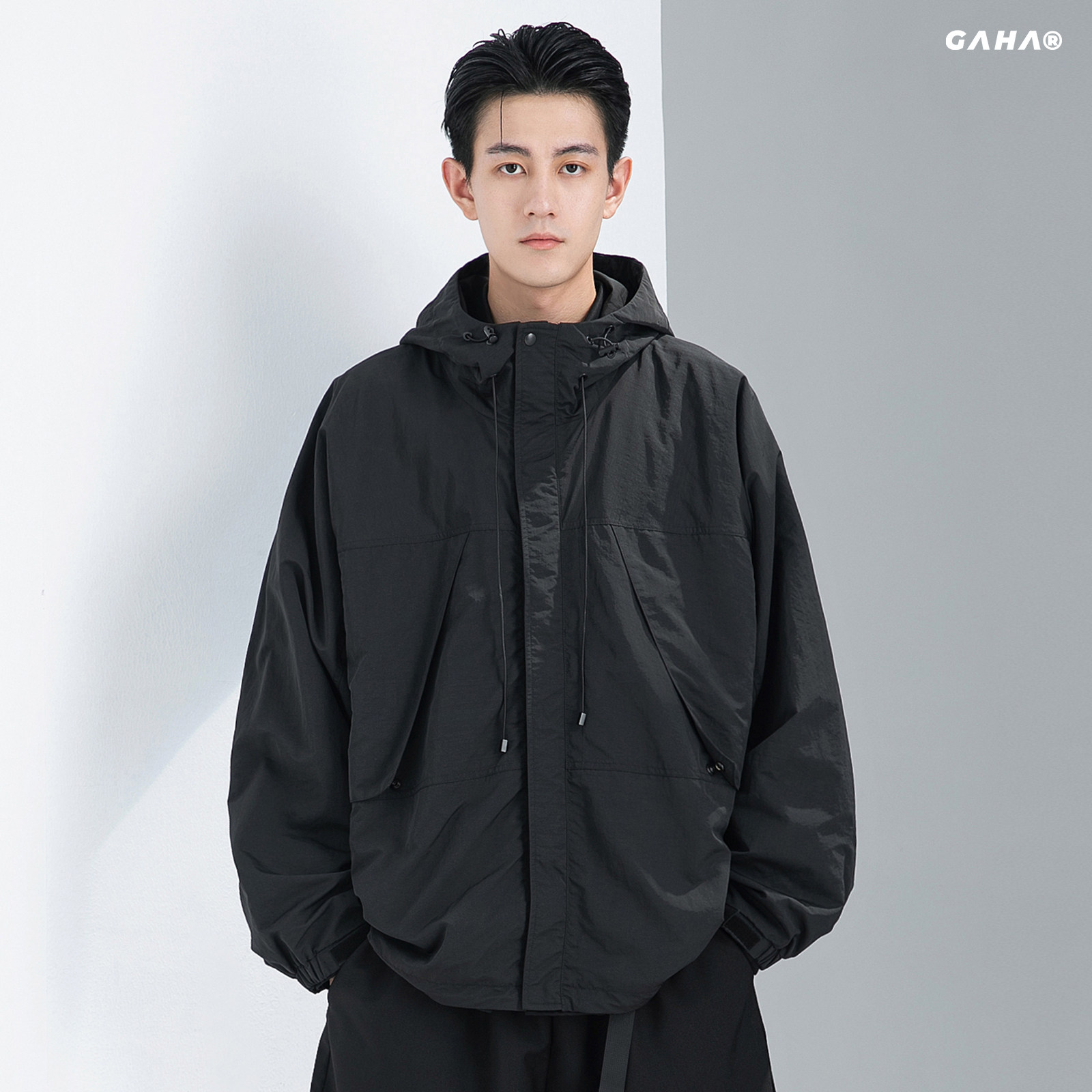 「gaha」美式户外防风结构连帽冲锋衣男秋季宽松运动夹克外套潮牌