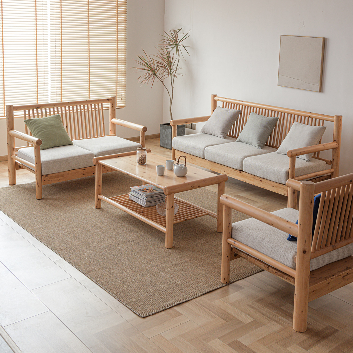 柏木123组合沙发全实木客厅冬夏两用原生态特色单人民宿家用