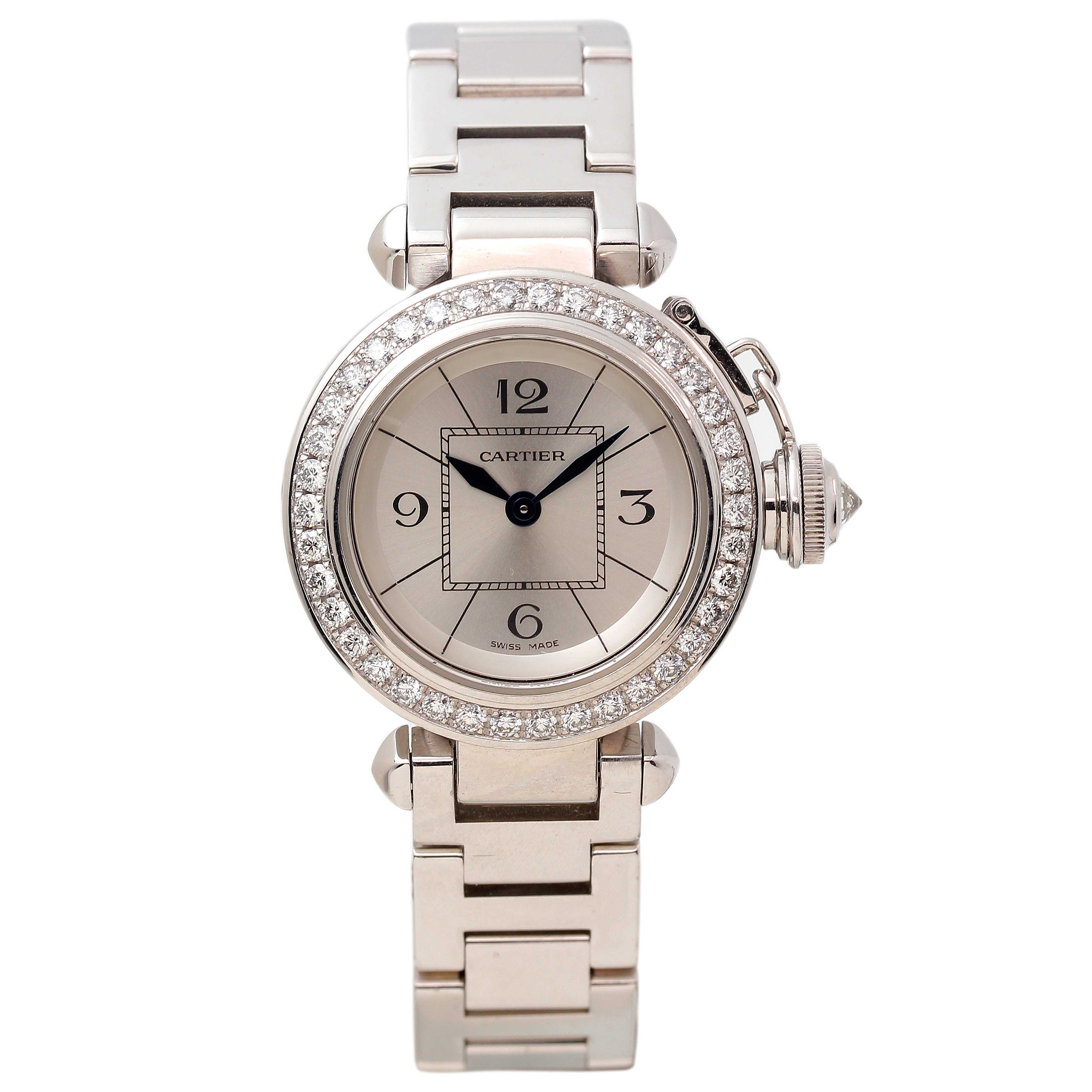 【9.5新】卡地亚帕莎系列18k白金石英女表