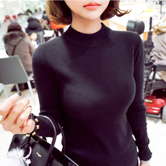 2016秋冬韩版女士时尚半高领长袖针织衫女修身紧身中领套头毛衣女