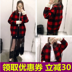 欧洲站2016秋冬新款 时尚显瘦格纹棒球服宽松休闲毛呢外套女 潮