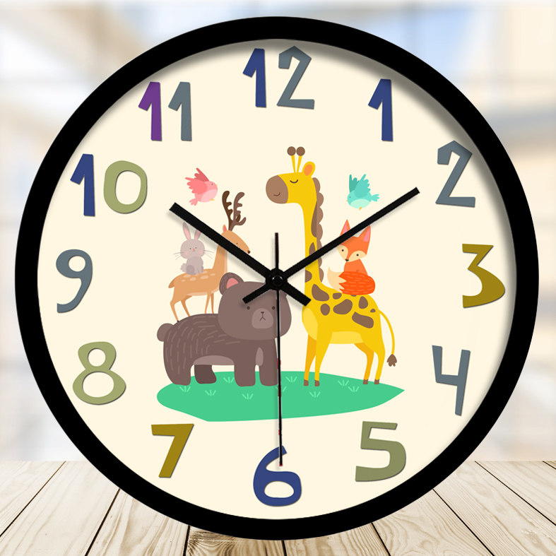包邮创意字体动物卡通儿童宝宝房装饰挂钟客厅学校艺术静音钟表04_9折