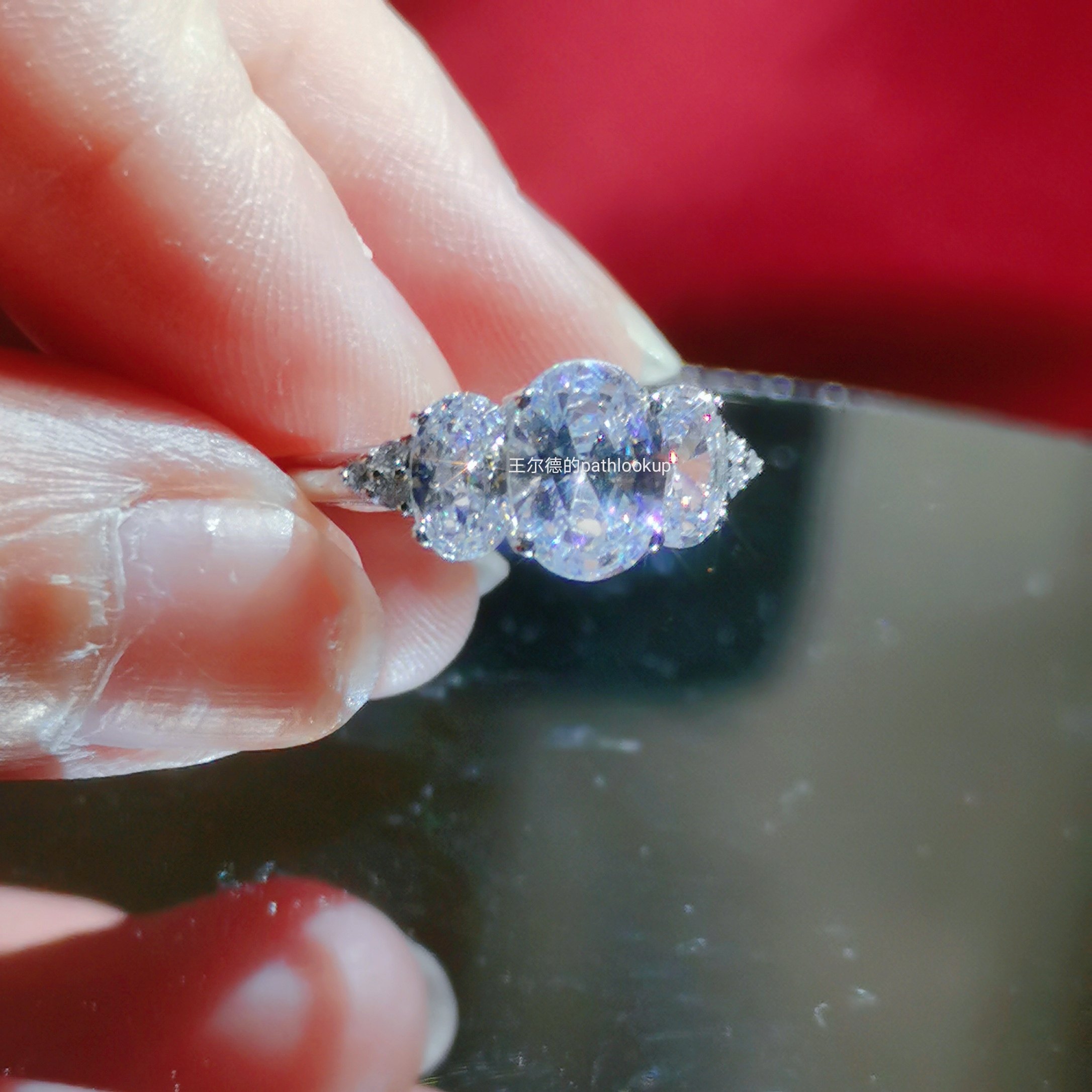 s925纯银18k白金三滴泪高碳钻戒指女小众水滴仿真钻指环ins风饰品